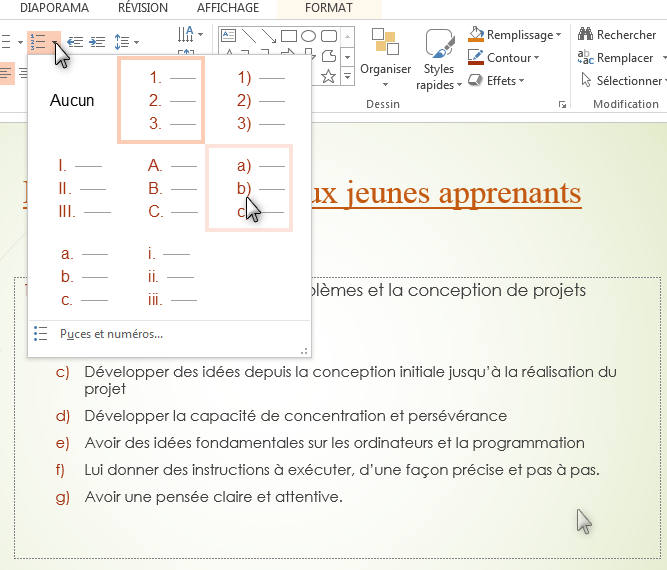 Insérer et formater texte